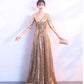 Golden Little Evening Dress Skirt Female Banquet Dinner Party Noble High-end Party Temperament Dress