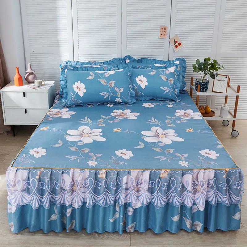 Four Seasons Universal Mattress Cover Thickened Cotton Sanded Mattress Dust-proof Bedspread Korean Lace Bed Skirt Single Piece
