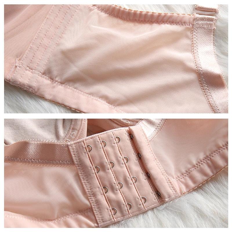 Women's Adjustable Underwear Exquisite Embroidery Sexy Lace Mesh Comfortable Cotton Solid Gathering Thick Padded Cup Bra Female Adjustable Brassiere