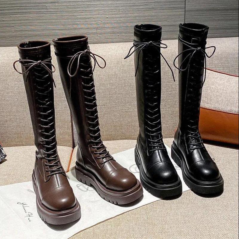 High Boots Women Autumn and Winter Single Boots Black Wild But Knee Long Knight British Riding Boots Boots