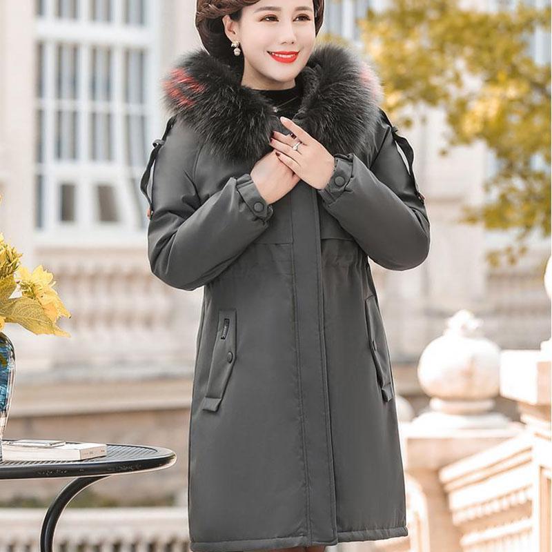 Winter Mid-length Casual Cotton-padded Jacket Plus Velvet Thick Simple Jacket Middle-aged Ladies Loose Coat