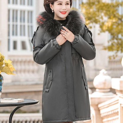 Winter Mid-length Casual Cotton-padded Jacket Plus Velvet Thick Simple Jacket Middle-aged Ladies Loose Coat