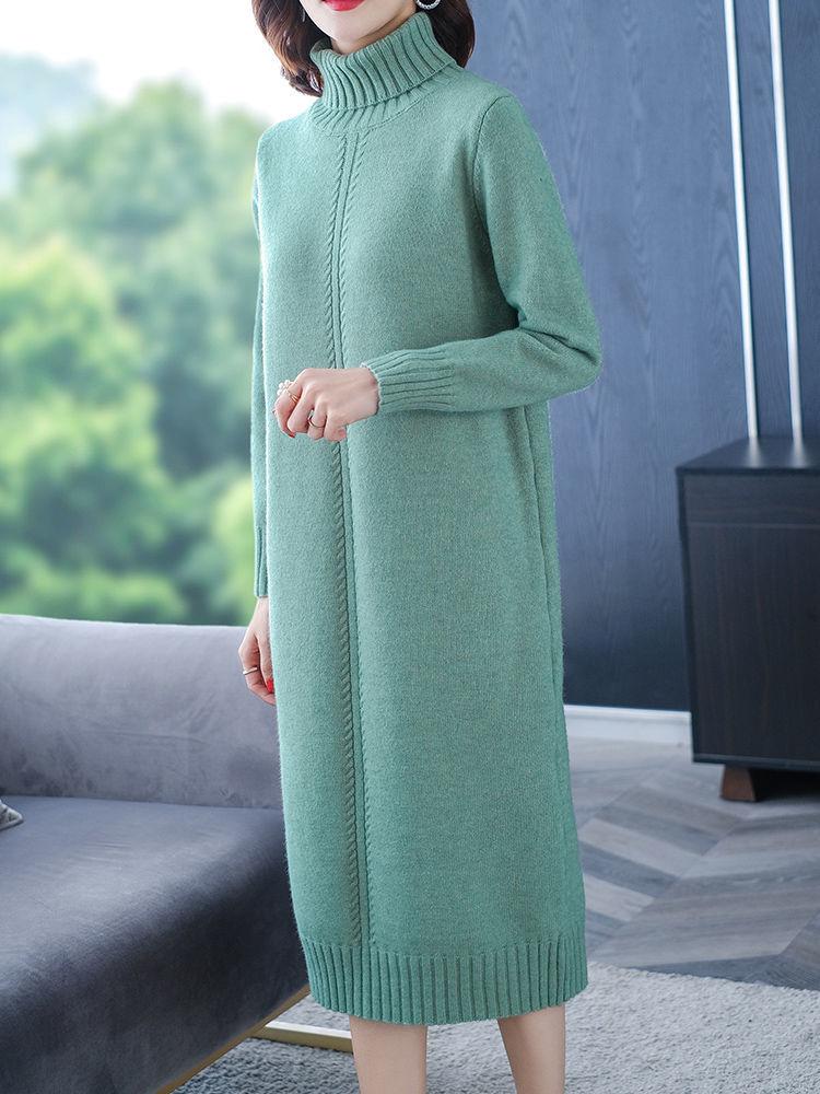Sweater Dress High Neck Autumn and Winter with Coat Base Knitted Dress Women's Loose and Thick Long Dress