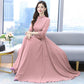 Chiffon Long-sleeved Dress Spring and Summer Plus Size Solid Color Fairy Temperament Over The Knee Beach Big Swing Long Skirt Women