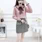Autumn and Winter Sweet Sweater Suit Women's Bowknot Lapel Sweater Top and High Waist Short Plaid Woolen Skirt Two-piece Suit