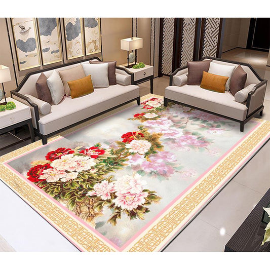 Creative Chinese Watercolor Flower Hallway Carpets for Living Room Sofa Kitchen Anti-Slip Floor Mat