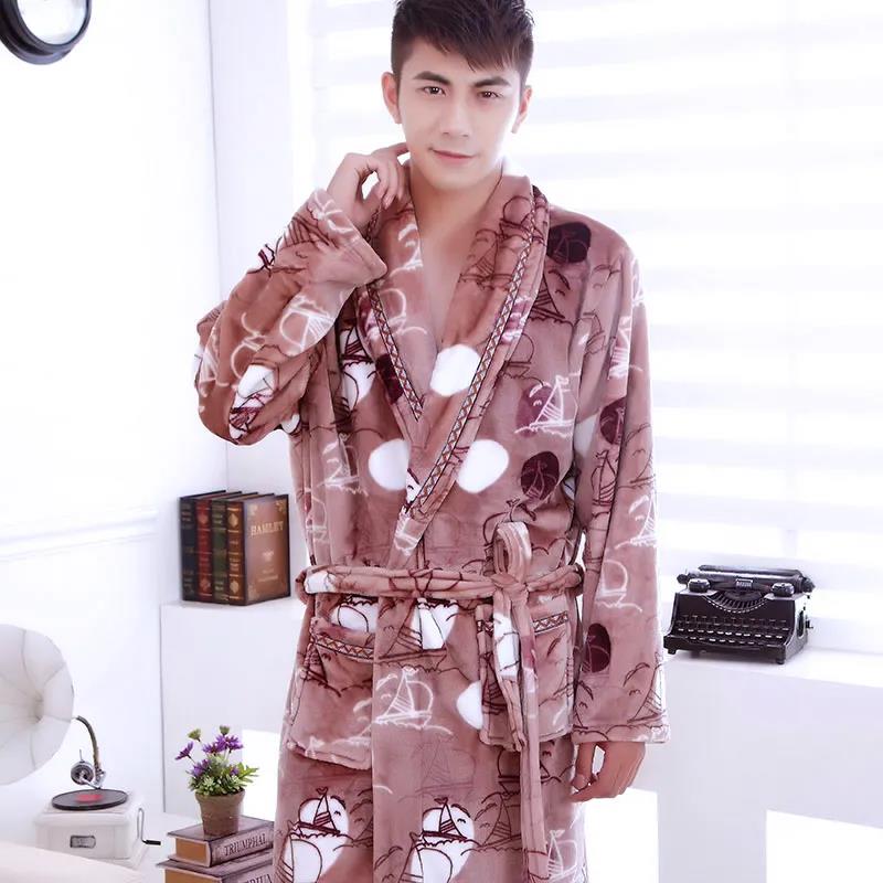 Men Large Size Bathrobe Pajama Dragon Print Robe Coat Water-absorbent Quick-drying Home Clothes Long