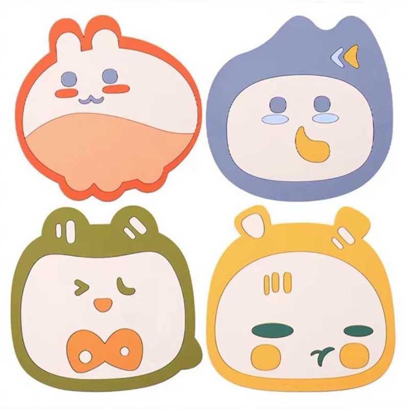 4pcs Cartoon Silicone Dining Table Placemat Coaster Kitchen Accessories Cup Mat Bar Mug Cartoon Animal Drink Pads