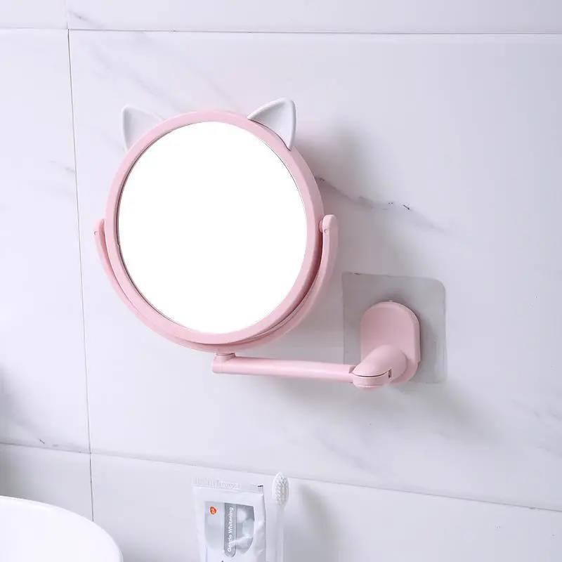 Wall-mounted Makeup Mirror Bathroom Bedroom Free Punch Suction Cup Round Beauty Mirror 360 Rotation