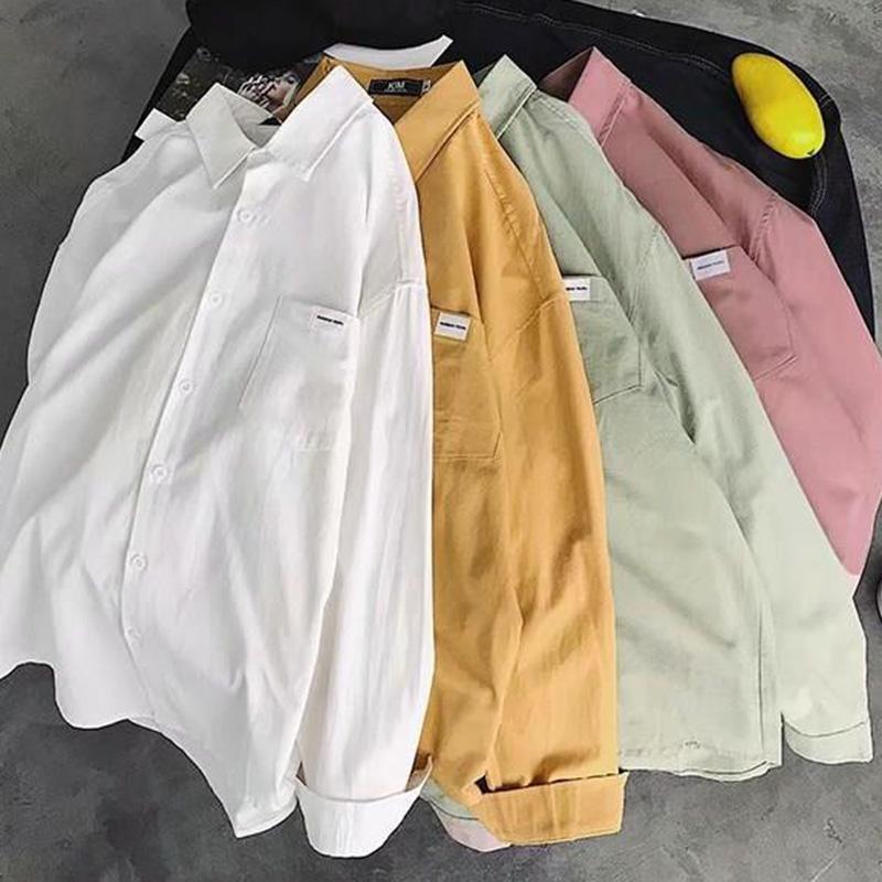 Spring and Autumn Shirts Men's Korean Trend Shirts Simple Inch Shirts Casual Bottoming Shirts Jacket Tops