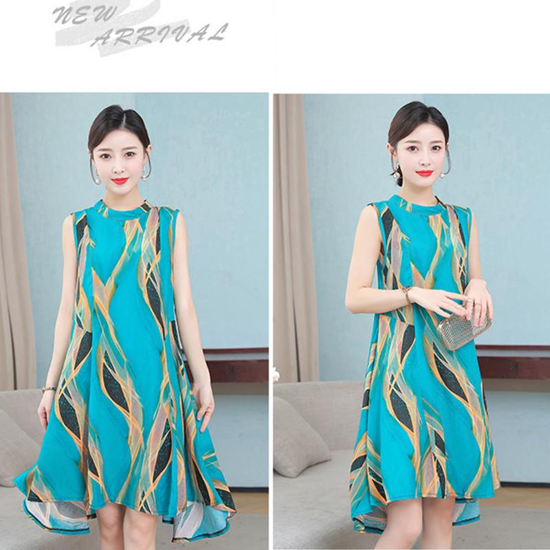 Cotton Silk Dress Female Summer Mother Sleeveless Mid-length Loose Large Home Night Skirt Beach Skirt