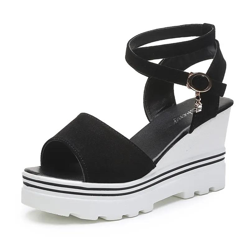 Summer Korean Wedge High-heeled Roman Shoes Women's Thick-soled Sandals Cross Platform Shoes Outdoor Comfortable Sandals
