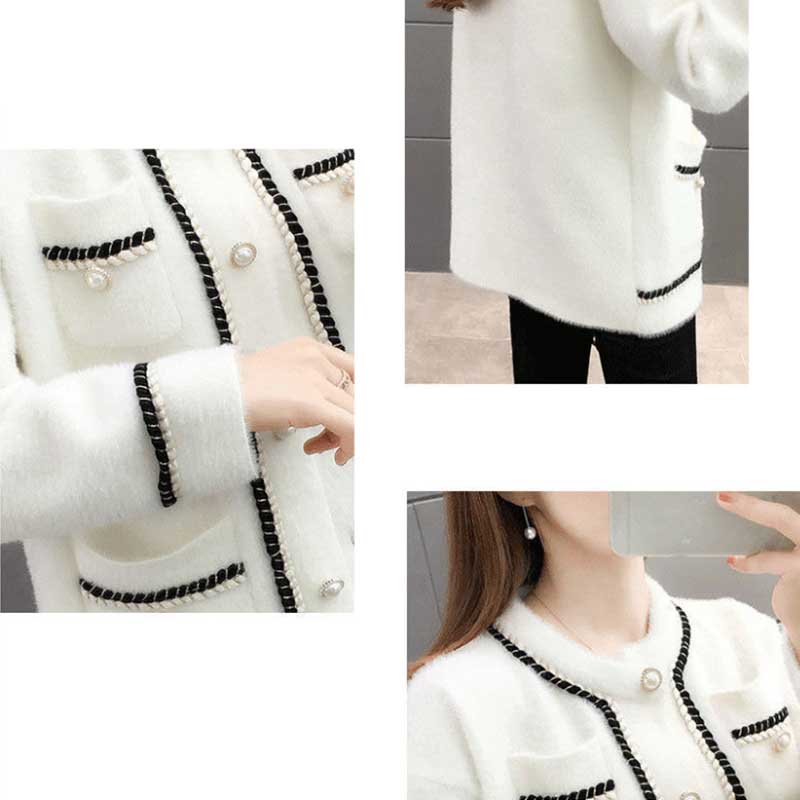 Imitation Mink Fleece Thickened Short Coat Women's Spring and Autumn Fashion Knitted Cardigan Woolen Top