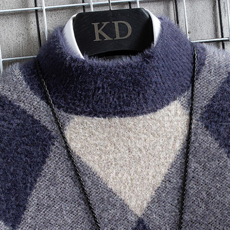 Mens Thick Mink Velvet Turtleneck Sweatshirts Men Fashion Loose Knit Warm Sweater Trendy Sweaters