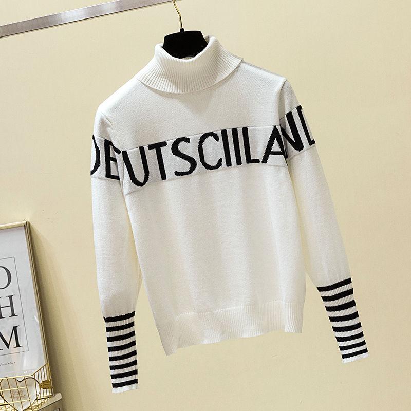 Women's Sweater Loose Pullover All-match Letter Striped Knitted Top