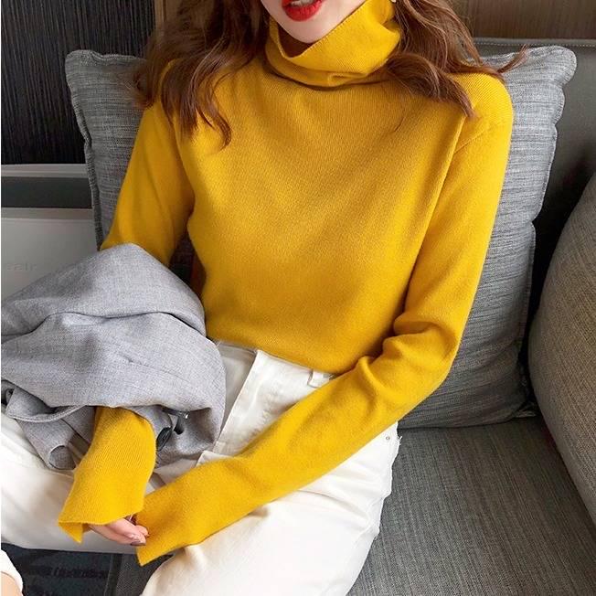 Pofulove Autumn Winter Pile Collar Loose Pullover Sweater Women Thick Turtleneck Bottoming Shirt