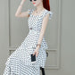 Women's Summer Dress Chiffon Polka Dot Square Collar Sleeveless Long Dress