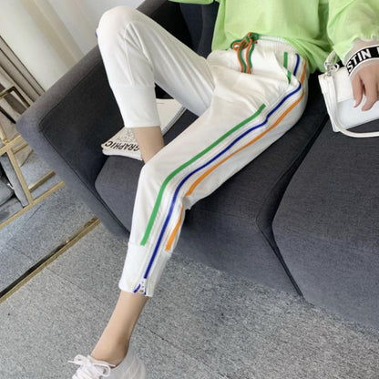 Summer Casual Sports Pants Korean Women's Loose-fitting Feet Are Thinner Zipper on Both Sides All-match High-waist Nine-point Pants