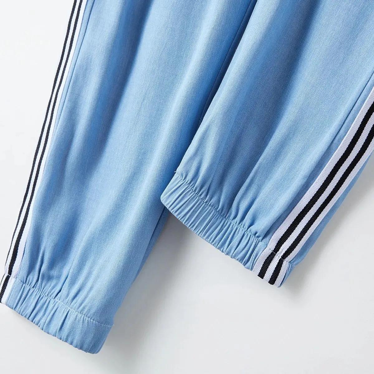 Women's Summer Thin Tencel Jeans Loose Drawstring Leggings Elastic High Waist Straight Pants Sports Casual Pants Harem Trousers Cropped pants