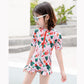 Baby Girls Flower Printed Swimsuit Summer One Piece Bikini Swimming Suit Kids Baby Short Sleeve Lotus Leaf Sleeve Quick Dry Beachsuit