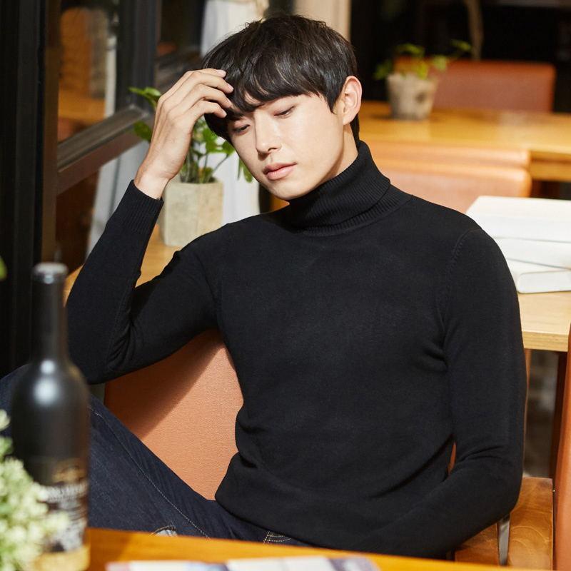 Men's Sweater Clothes Autumn and Winter Sweater Thin Section High Round Collar Plush Shirt