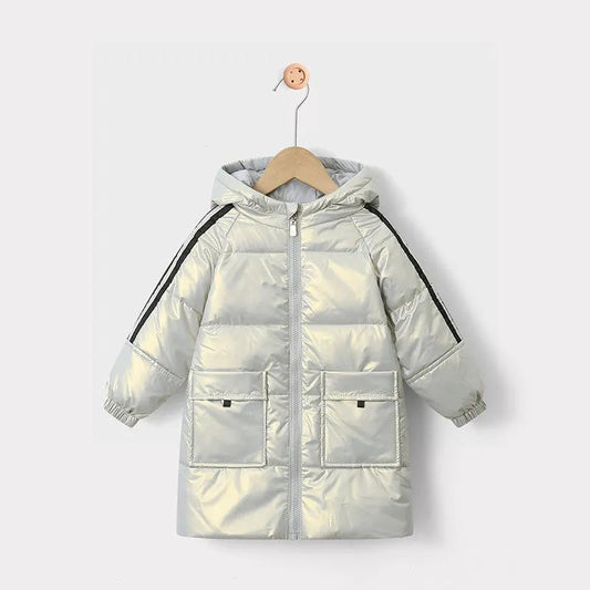 Children's Down Jacket Mid-length White Duck Down Jacket for Boys and Girls Thick Warm Shiny Disposable Hooded Cotton Jackets
