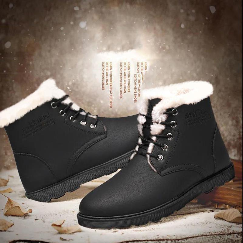 Men's Shoes Winter Plus Velvet Thick Warm Cotton Shoes Men's Casual Leather Cotton Shoes Non-slip Board Shoes Martin Boots