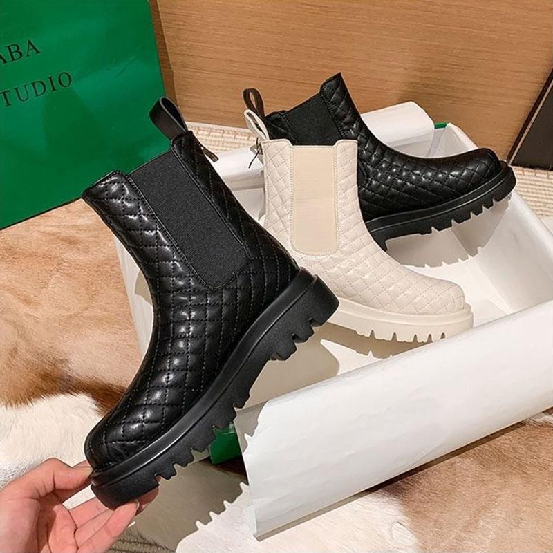 Fur Snow Boots Women's Thick-soled Plus Velvet Warm Cotton Boots In Tube Martin Boots Leather Back Zipper Diamond Short Boots