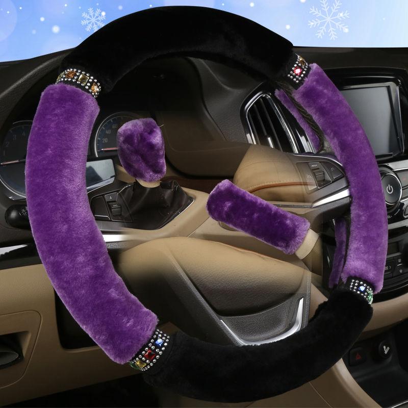 Universal Car Steering Wheel Cover Set 37-38cm Diameter Soft Plush Rhinestone Interior Trim Family Car SUV Pickup Accessories