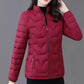 Women Winter Down-filled Coat Solid Color Slim Short Wadded Jacket Large Size Stand Collar Zipper Cotton Coats