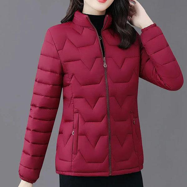 Women Winter Down-filled Coat Solid Color Slim Short Wadded Jacket Large Size Stand Collar Zipper Cotton Coats
