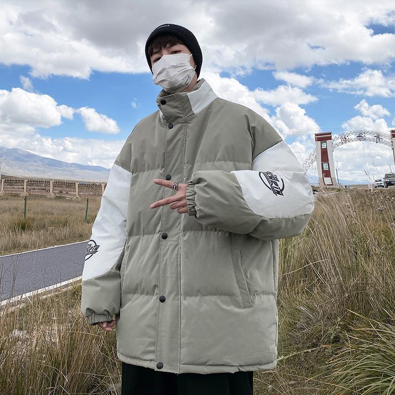 Japanese Color Matching Stand-up Collar Cotton Jacket Men's Large Size Loose Casual Bread Clothes Korean Version of The Trend of Winter Thick Coat