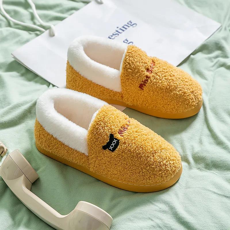 Cotton Slippers Men and Women Thick Bottom Bag with Winter Warm Shoes Home Couples Non-slip Slippers