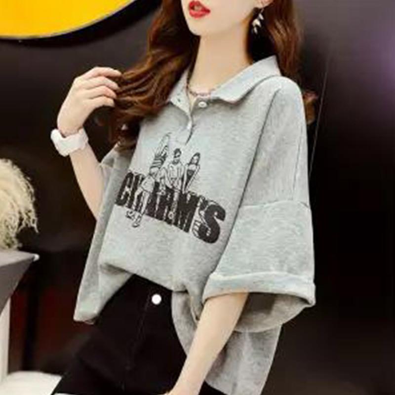 Fried Street Short Top Summer POLO Collar Large Size Loose Short Sleeve T-Shirt Ladies