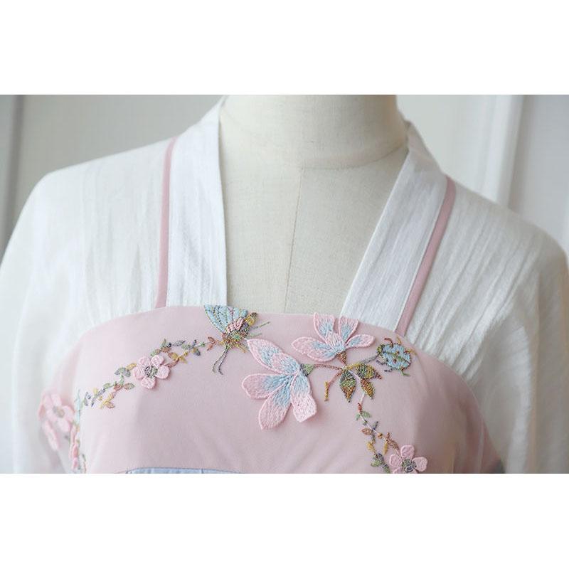 Chinese Improved Han Dynasty Clothing Dress Summer Female Student Embroidered Antique Ancient Costume Fairy High Waist Mid-sleeve Chiffon Long Skirt