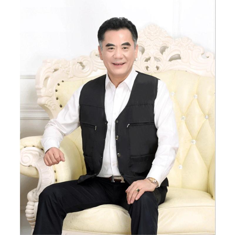 Men's Autumn and Winter Warm Cotton Vest Middle-aged and Elderly Wool Liner Padded Business Casual Loose Waistcoat Top Cardigans Vest Coat