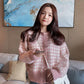 Top Women's Autumn Small Fragrant Wind Sweater Cardigan Jacket Short Plaid Mink Fleece Sweater