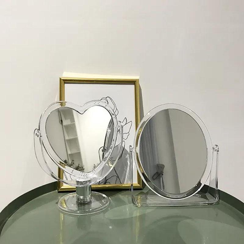 Lovely Heart-shaped Simple Transparent Love Makeup Mirror Double-sided Mirror Magnification HD Desktop Home Rotatable Mirror