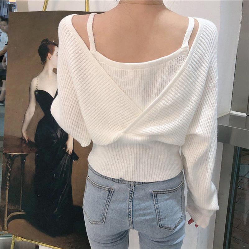Design Sense French Niche Waist Sleeves Are Thin, Fake Two-piece Clavicle Strapless Large Size Long-sleeved Sweater Women's Blouse