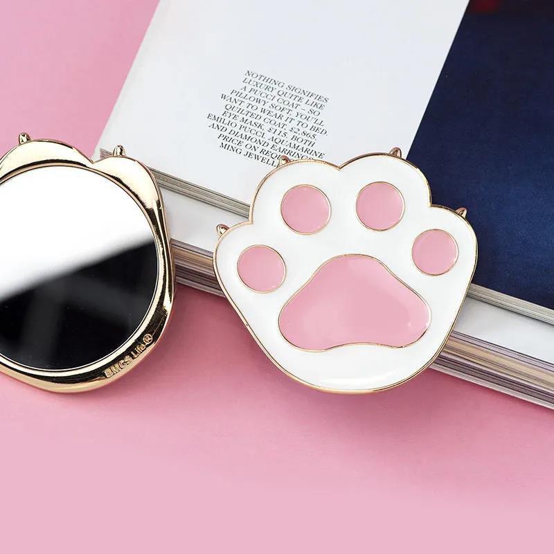 Cat Paw Mini Makeup Mirror Alloy Holiday Gift Women Girl Portable HD Makeup Mirror Irregular Shape
