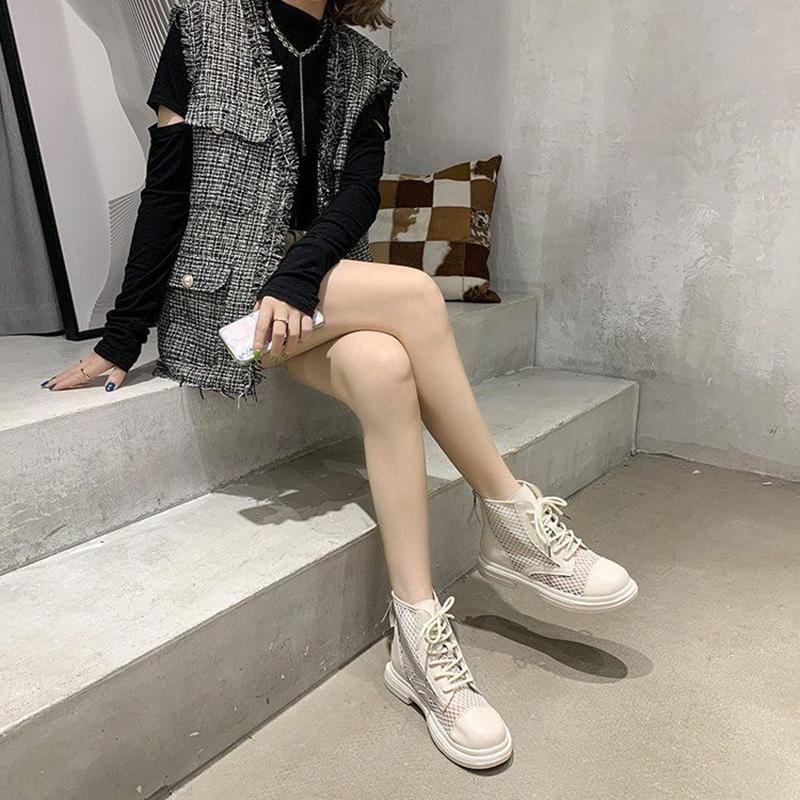 Martin Boots Women's Summer Thin Section Summer Breathable British Style Sandals Hollow Sandals Mesh Boots Mesh Boots