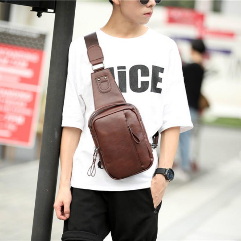 Chest Bag Men's Pu Leather Large-capacity Pockets Outdoor Riding Sports Messenger IPAD Package