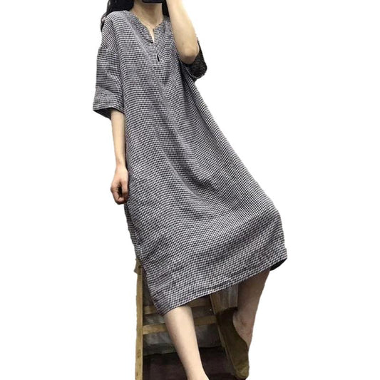 Cotton Linen Women's Summer Dress Short Sleeve Solid Color Daily Wear Dating Party Holiday