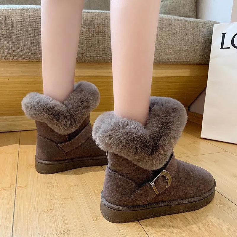 Snow Boots Women's Short Boots with Fur Autumn and Winter Short Tube Plus Velvet Thickened Mid Tube Boots