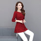 Women's Spring and Autumn Long-sleeved Top Large Size Waist Round Neck Solid Color Mother Top