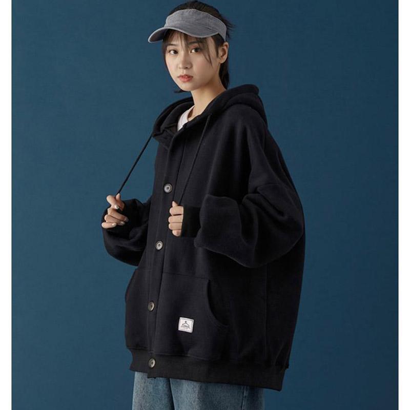 Autumn and Winter Lazy Wind Hooded Sweater Loose and Versatile Cardigan Jacket Women