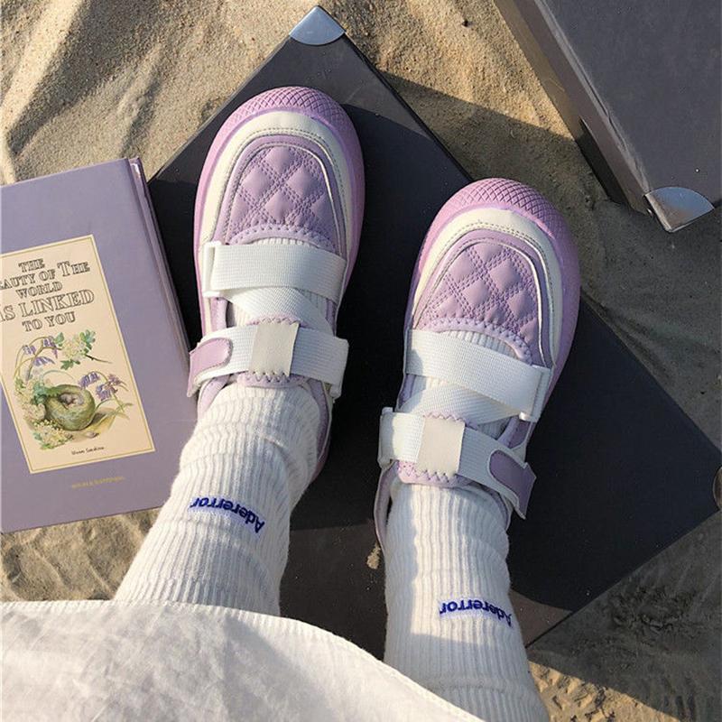 Sakura Purple Sneakers Women Spring and Summer Velcro Thick Bottom Niche Big Head Shoes Women Casual Sports Shoes