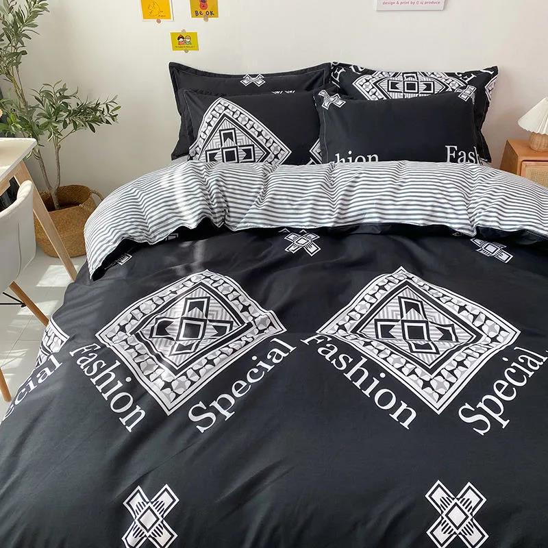 Washed Cotton Gradient Blending Bed Linen Quilt Cover Bedding Single Double Student Dormitory Pure Cotton Solid Color 4-piece Set
