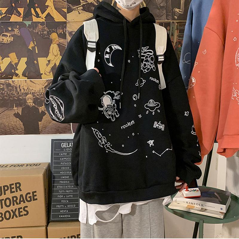 Ladies Graffiti Hooded  Sweatshirt Wool 100% Pure Cotton Sportswear Sports Sweater Casual Loose Pullover