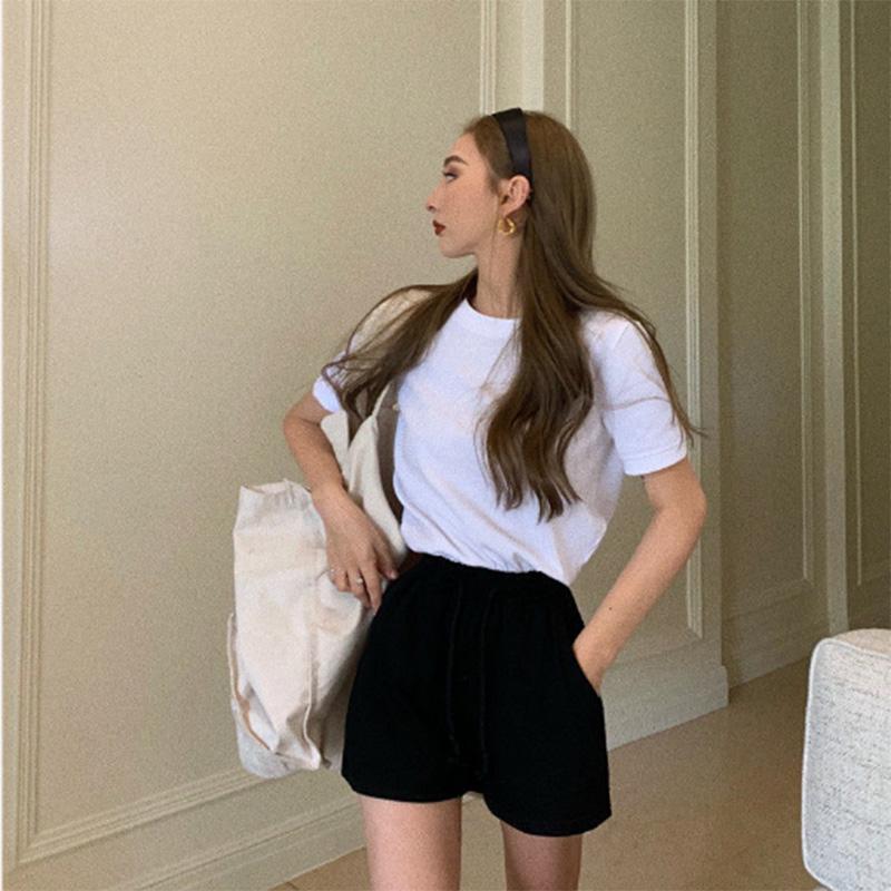 Summer Cotton Solid Color Loose All-match Casual Sports Pants Women's High Waist Wide Leg Shorts Trend